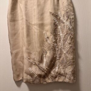 Y2K Lafayette 148 New York Silk Cream Beaded Embroidered Pencil Skirt - Sz 10